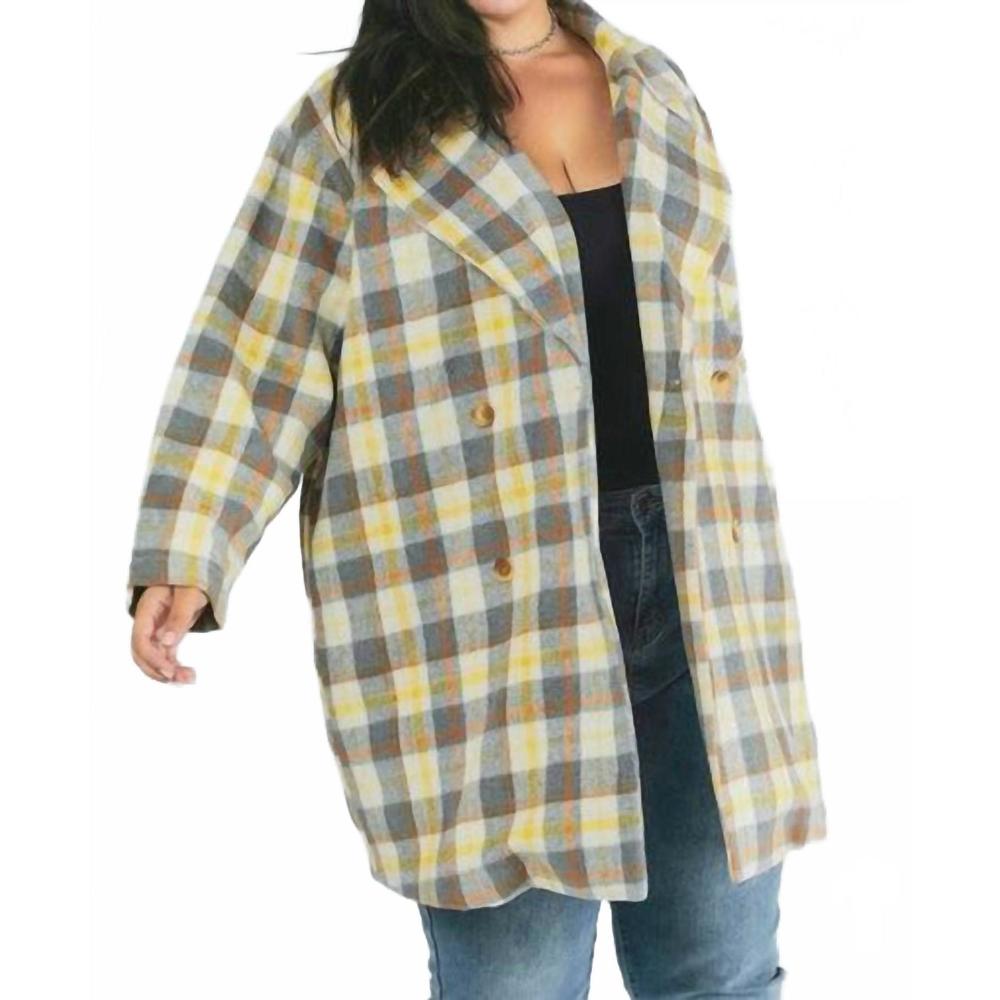 NEW DAVI & DANI oversized plaid coat in yellow plaid